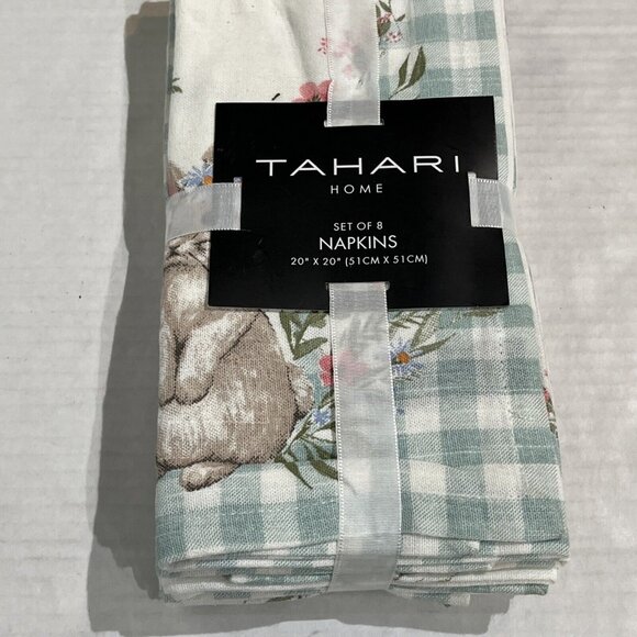 Tahari Home‎ Cloth Napkins Easter Dinner Holiday Green Plaid Bunny Floral Set 8 - Picture 5 of 11